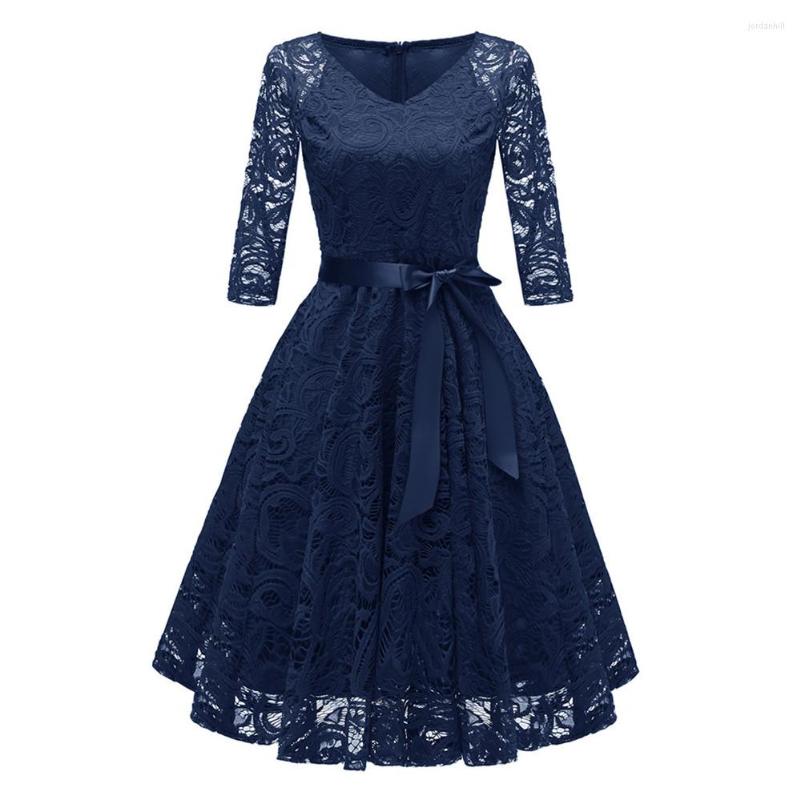 

Casual Dresses Elegant Lace Mesh Wedding Dress Women Vintage Formal Bowknot Belt A-line Bride Party Female Hollow Out Evening, Pink