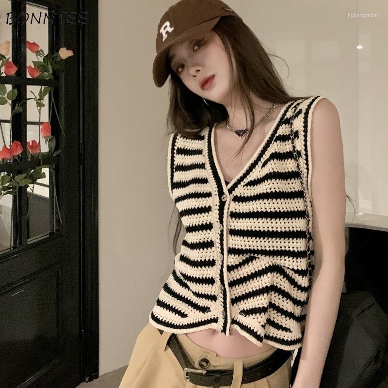 

Women's Vests Women Striped Retro Personality Simple All-match Korean Style Female Daily Basic Leisure Summer Stylish Knitting Design