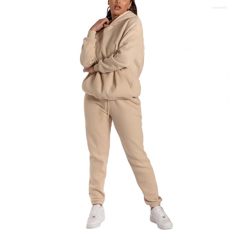 

Women' Two Piece Pants 2 Pcs/Set Winter Hoodie Set Chic Casual Sporty, Beige