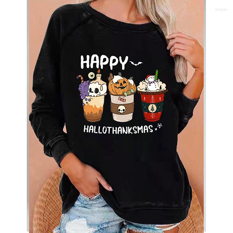

Women' T Shirts Rheaclot Halloween Thanks Mas Christmas Printing Women' Causal Cotton Long Sleeve SweatShirt, Black