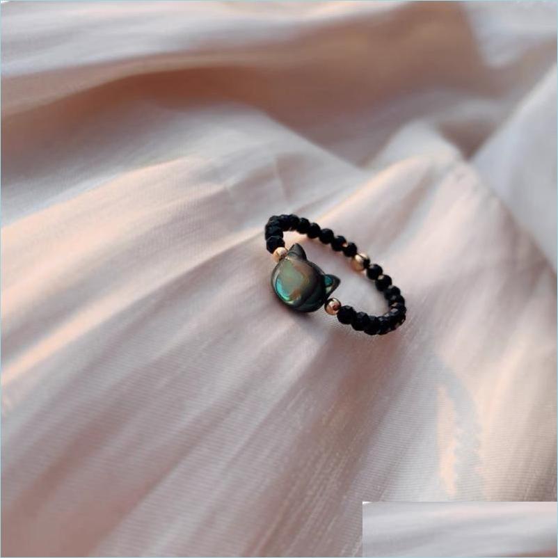 

Cluster Rings Cluster Rings Qiluxy Handmade Natural Shell Black White Cat For Women Korean Fashion Healing Crystal Accessories Jewel Dhcjd