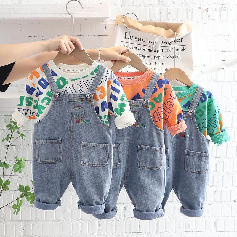 

Clothing Sets Kids Boys 2pcs Letter Printed Long Sleeve Pullover Sweatshirts Denim Jumpsuit 2022 Spring Autumn Children Suit, Green