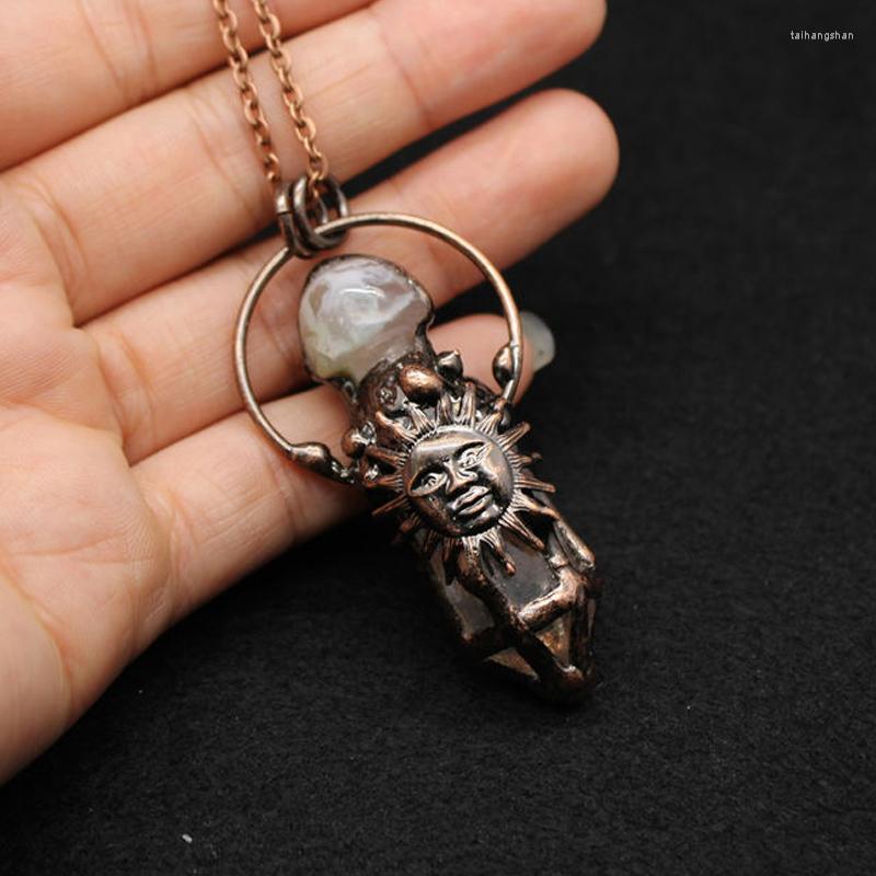 

Pendant Necklaces Original Design Hexagonal Column Natural Crystal Necklace Women Jewelry Exaggeration Sweater Chain Meditation Pendulum