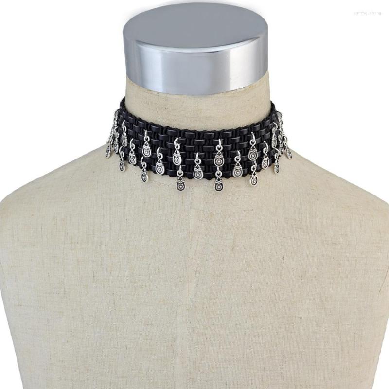 

Choker Turkish Black Artificial Leather Alloy Tassel Bib Collar Statement Necklaces For Women Bohemian Festival Jewelry