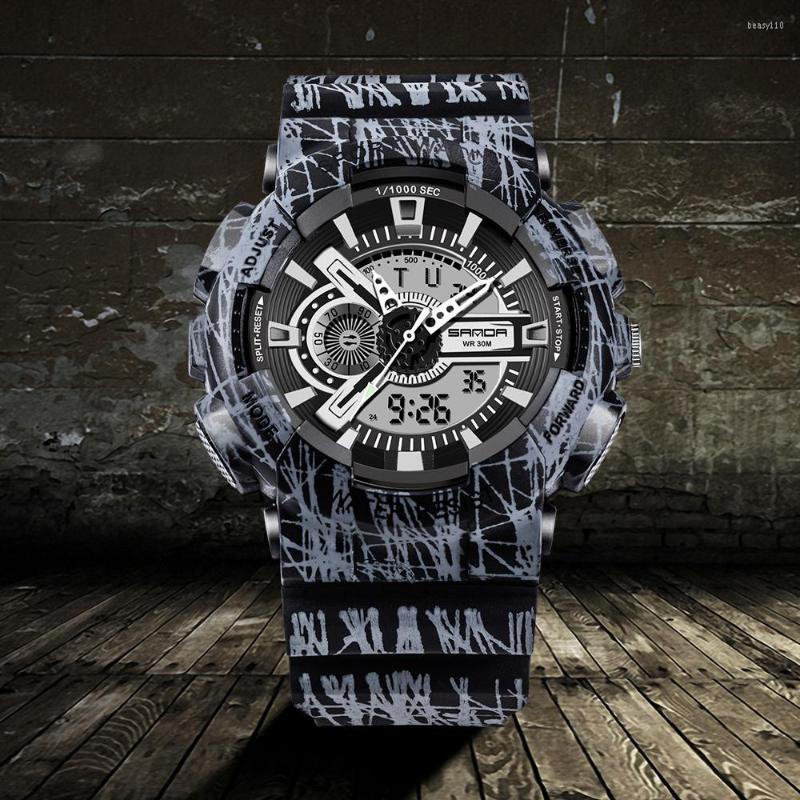 

Wristwatches SANDA 2022 Sell Multifunctional Men Watch Practical Large Dial Dual Display Digital Wristwatch Gifts Relogio Masculino, Red