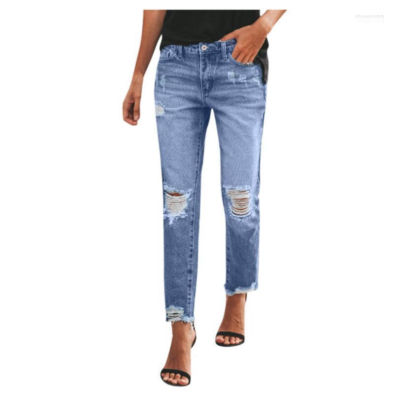 

Women' Jeans Women' Jaycosin Woman High Waist 2022 Fashion Casual Ripped Slim Fit Female Hole Broken Washed Mom Trousers, Blue