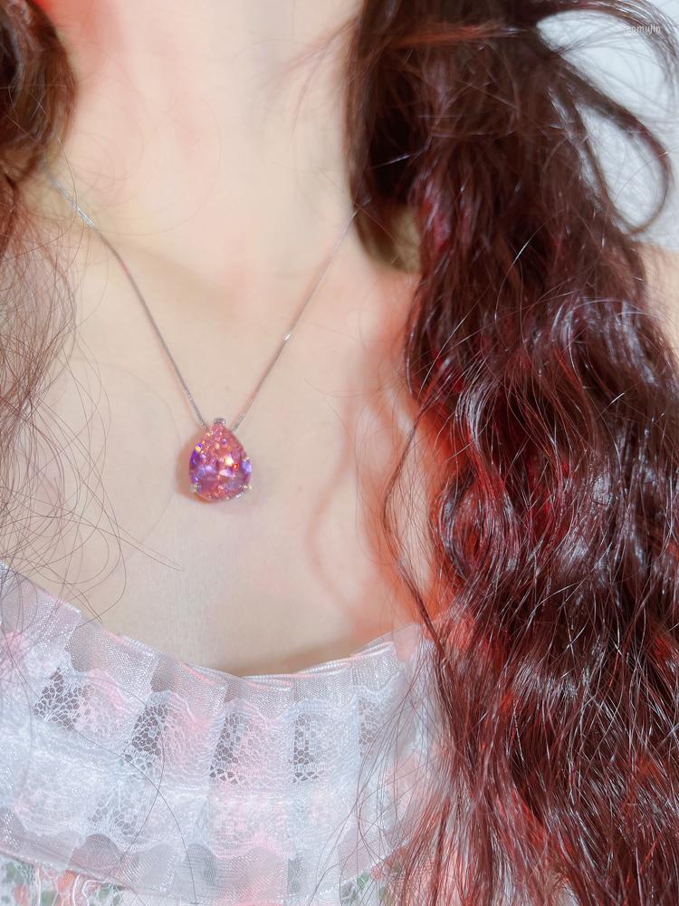 

Pendant Necklaces Pink Stars - Water Drop Zircon High-end Atmosphere Simple And Exquisite Single Diamond Collarbone Chain Women's