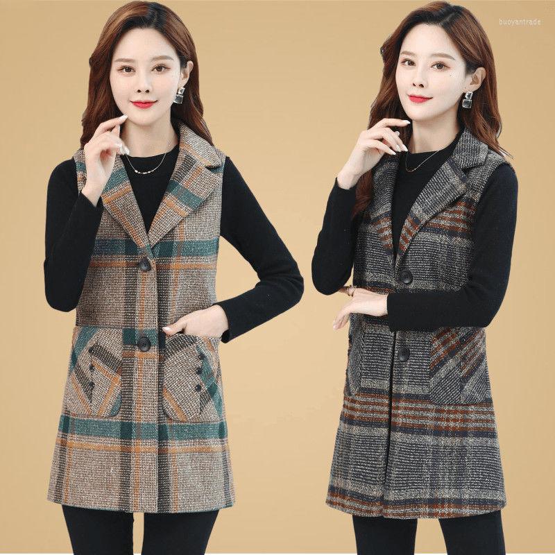 

Women's Vests Middle-aged And Elderly Women's Vest Spring Autumn Waistcoat Sleeveless Jacket Large Size Casual Printed Plaid Coats Top