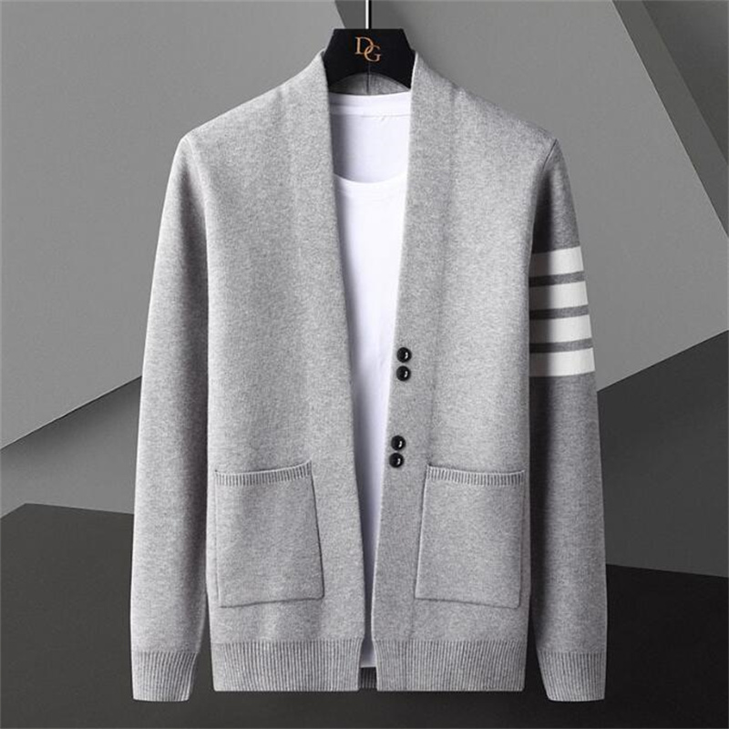 

2022 New Luxury Fashion Tb Thom Sweaters Men Slim Fit V-neck Cardigans Clothing Waffle Striped Wool Spring and Autumn Casual Coat, 03