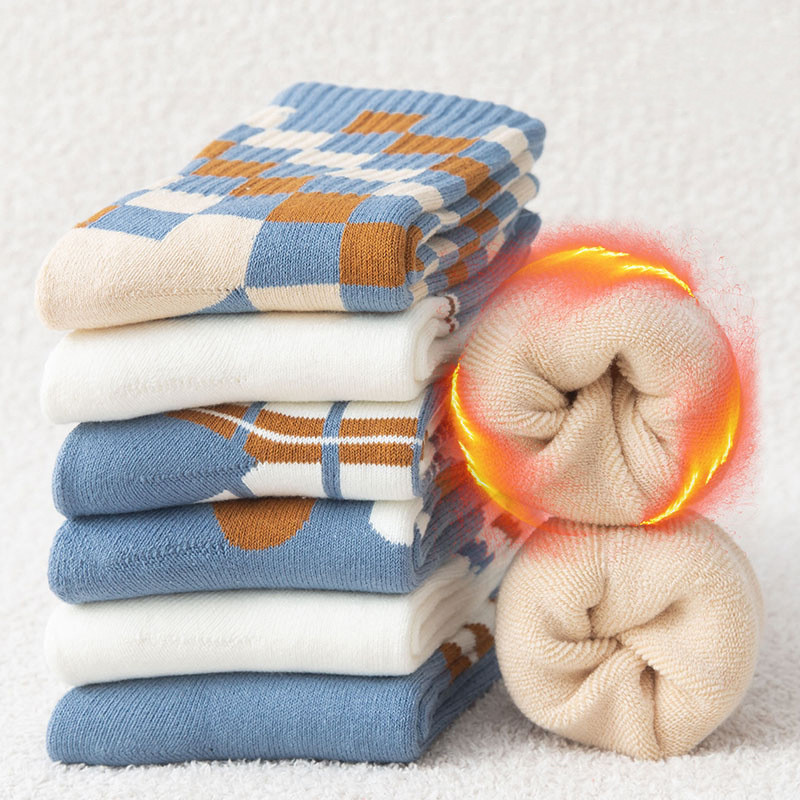 

Winter Woman Girl Terry Short Socks Pure Cotton Thick Diamond Stripe Soft Elastic Endurable Thermal Warm Harajuku Socks Fashion