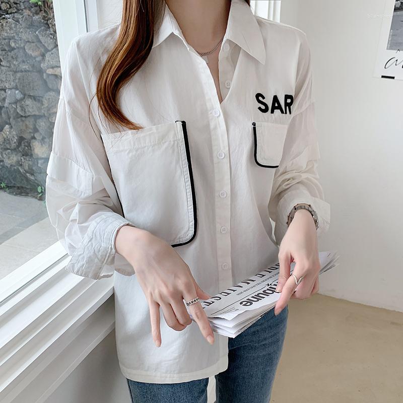 

Women' Blouses Irregular Shirts Women White Chiffon Blouse Long Sleeve Lady Pocket Tops Woman Casual Top 2022 Korean
