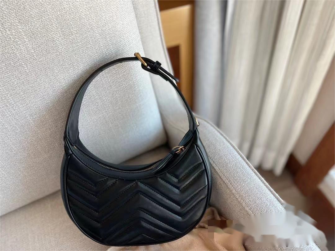 

5 A Marmount underarm shoulder bag chain Crossbody Bags Luxury designer mini half moon shaped hobo bag, Black