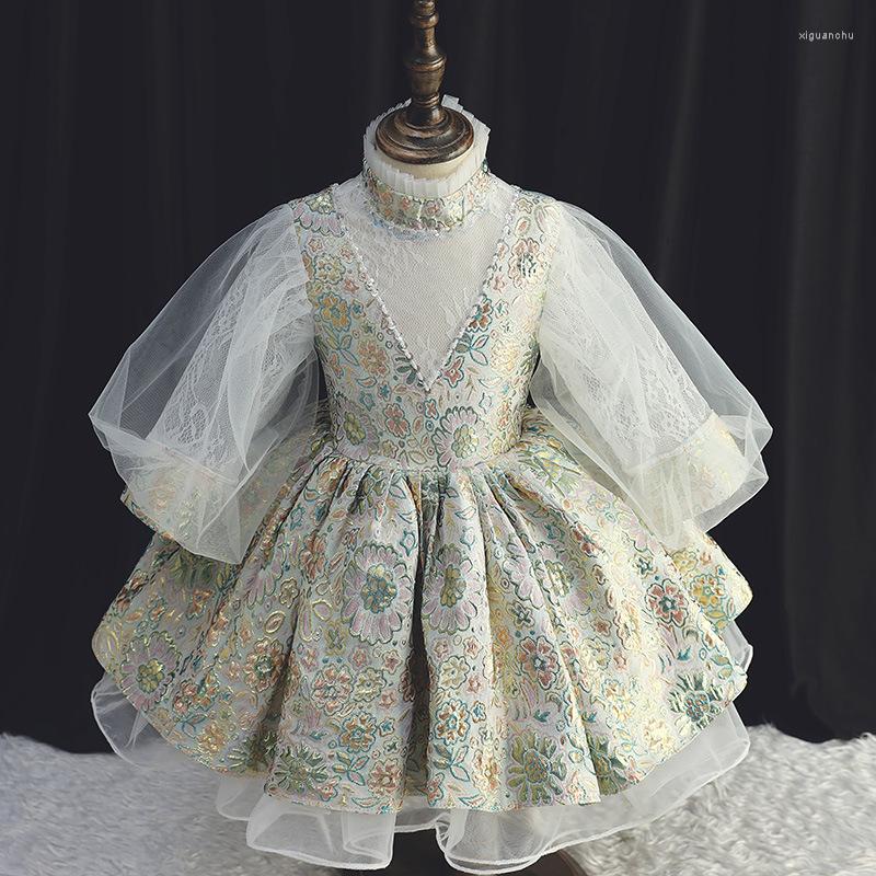 

Ethnic Clothing Little Girls Floral Print Evening Dress Kids Fluffy Skirt Clothes Children Princess Elegant Tulle A-line Party Gown