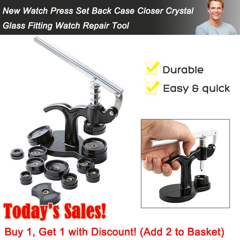 

13pcs Fitting Watch Press Set Repair Dies Non-Slip Spring Closer Tool Crystal Glass Opener Back Case Manual Battery Change254i