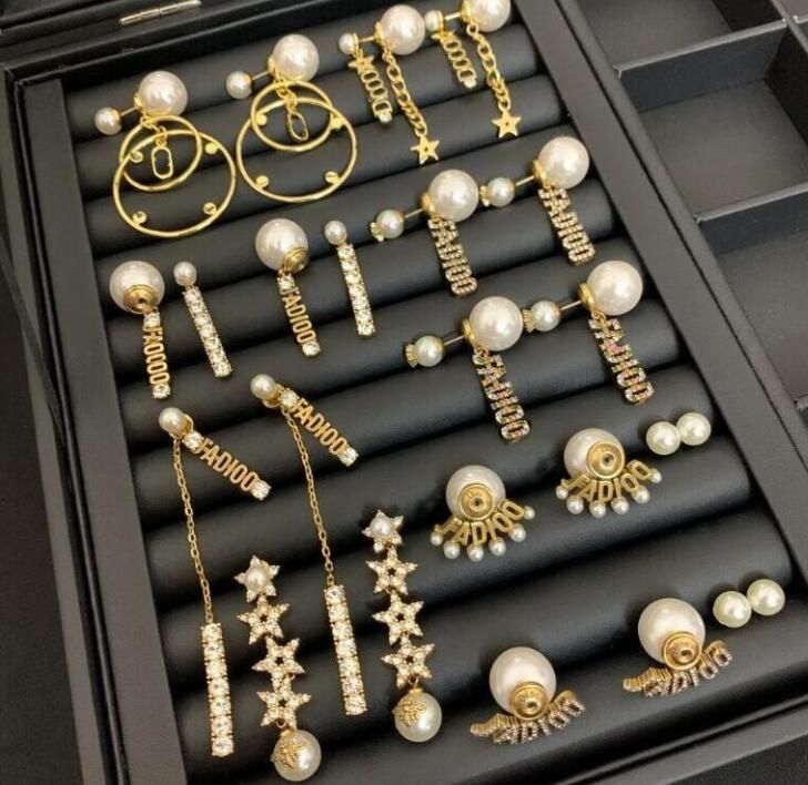 

Luxury tassel Pearl Ear studs Earring Celebrity female D Letter Brass18K gold plated Star High-Quality women chain Earrings CYE - - 22
