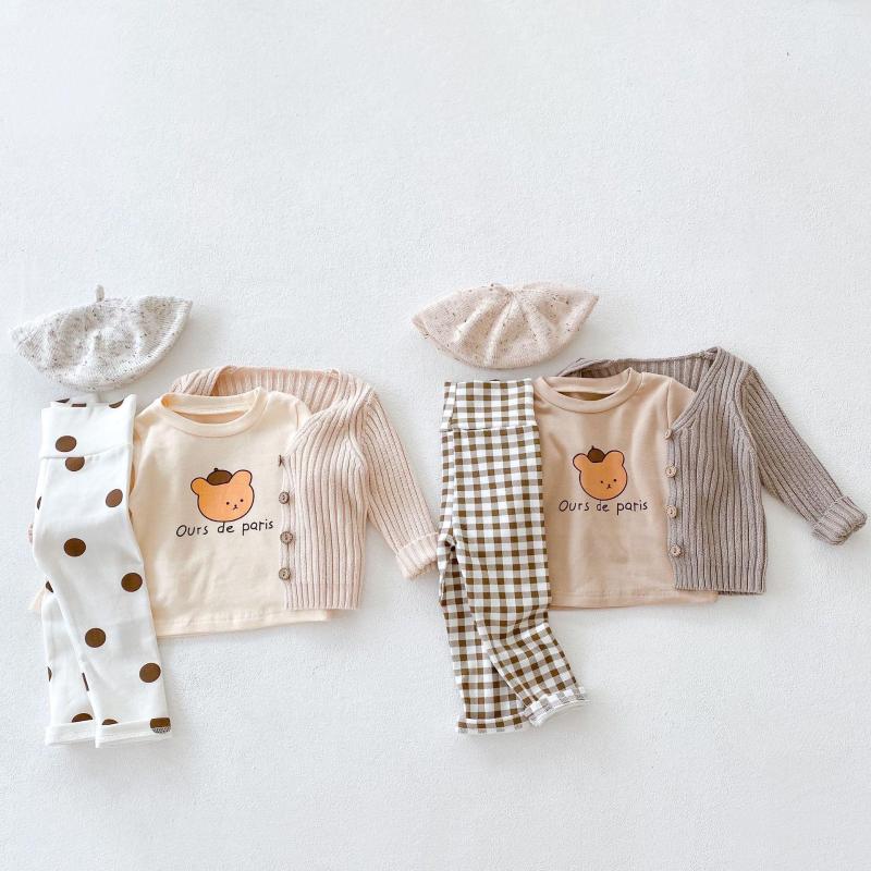 

Clothing Sets 9067 Khaki Top 100 Baby Clothes Boy Girl's Suit For Choose Autumn 2022 Bear Head Printed And High Waist Leggings, Dot pant