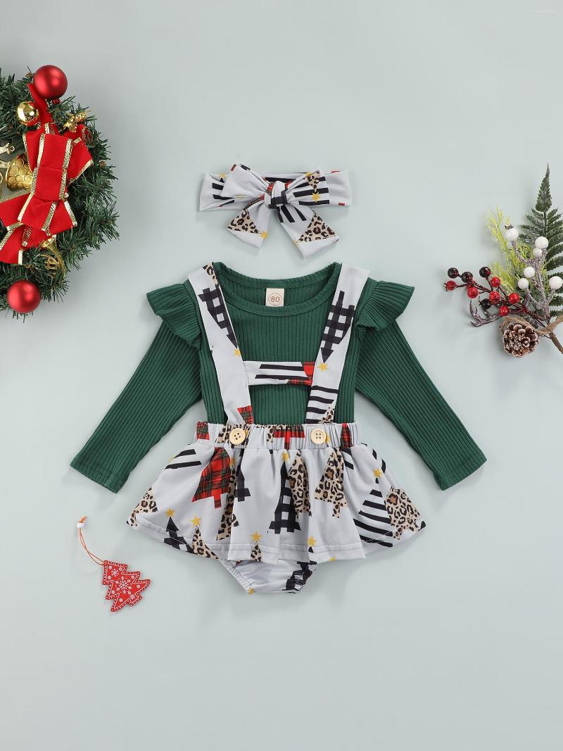 

Clothing Sets 3Pcs Baby Girls Christmas Outfits Long Sleeve Ribbed Knit T Shirt Tops Suspender Overall Skirt Shorts Headband