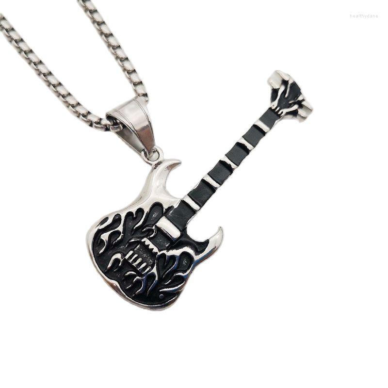 

Pendant Necklaces Vintage Stainless Steel Electric Guitar Pendants Mens Punk Hip Hop Rock Music Fan Gitar Necklace Fashion Jewelry