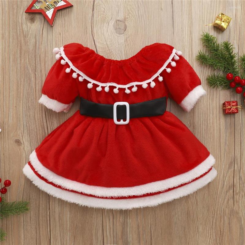 

Girl Dresses Kids Christmas Red Dress Contrast Color Ruffle Collar Double-Layer Hem Princess Xmas Clothing