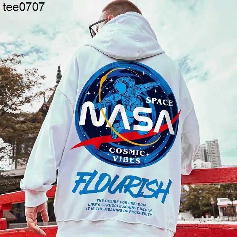 

Fattening Hoodies plus size NASA fashion brand astronaut fat loose hooded sweater Plush men's trendy Pullover fashion, Purple