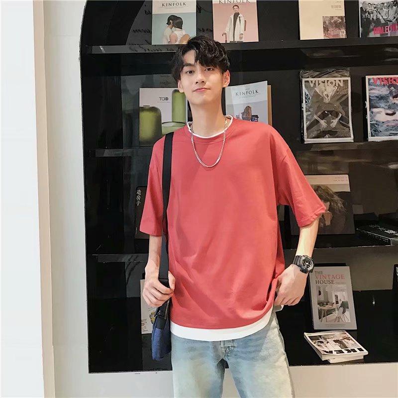 

Men's T Shirts Spring And Summer Short-sleeved T-shirts Round Neck Loose Casual Five-point Sleeves Men's TEE Korean Version Korra, White