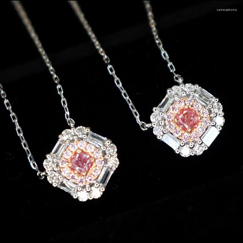 

Chains 18k Au750 White Gold Natural Pink Diamond Necklace 0.3 Rock Sugar Wedding Party Engagement Anniversary Fashion Ele