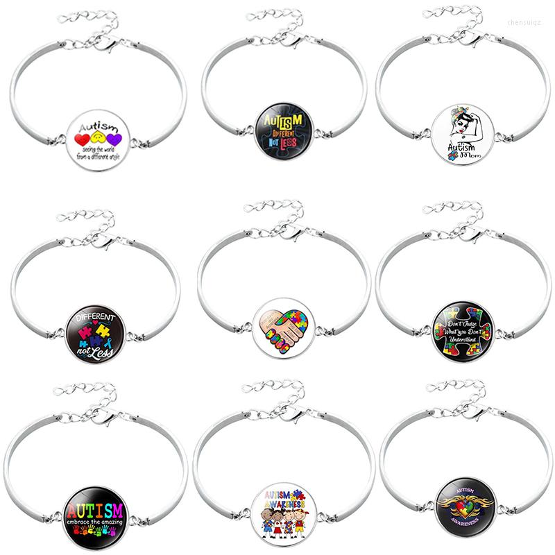 

Bangle 50pcs/lot Mix Design Silver Color Autism Awareness Adjustable Bracelet
