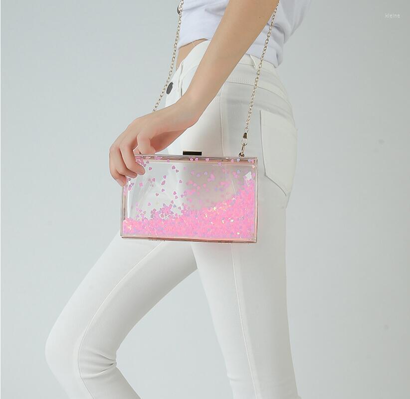 

Evening Bags Transparent Rectangular Acrylic Woman Party Bag Double - Sided Liquid Hand Mini Purse Clear Glitter Star Lady