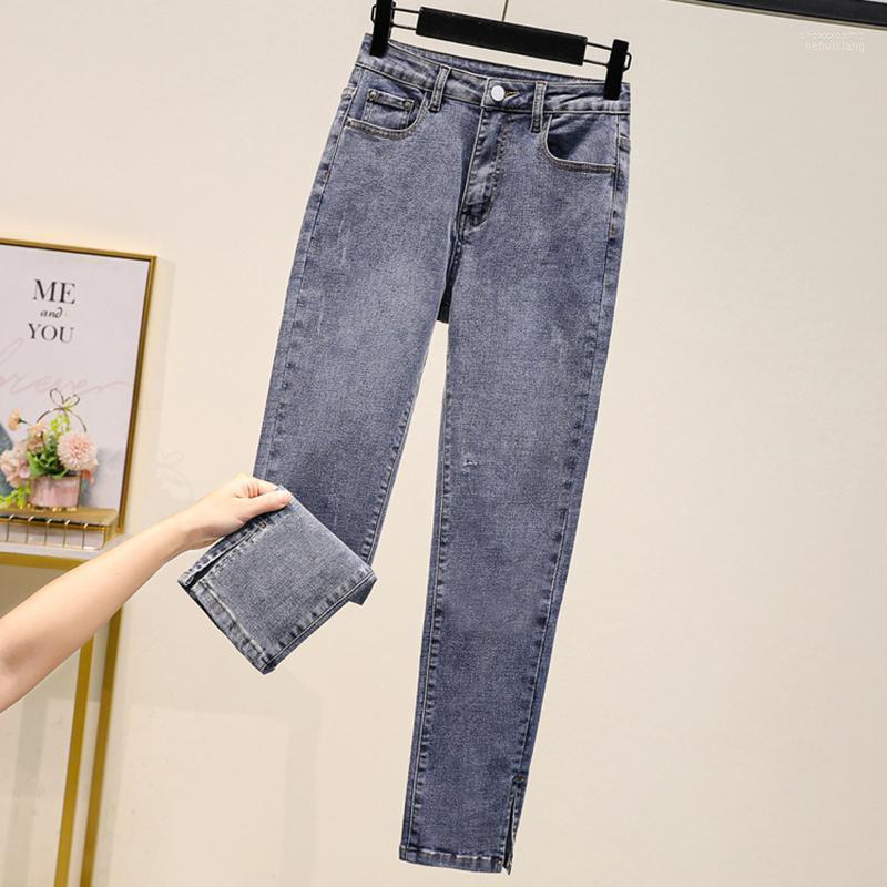 

Women's Jeans Women's Autumn Stretch Straight Women High Waist Split Simplicity Casual Denim Pants Ladies Plus Size Ankle Length Mujer, Dark blue