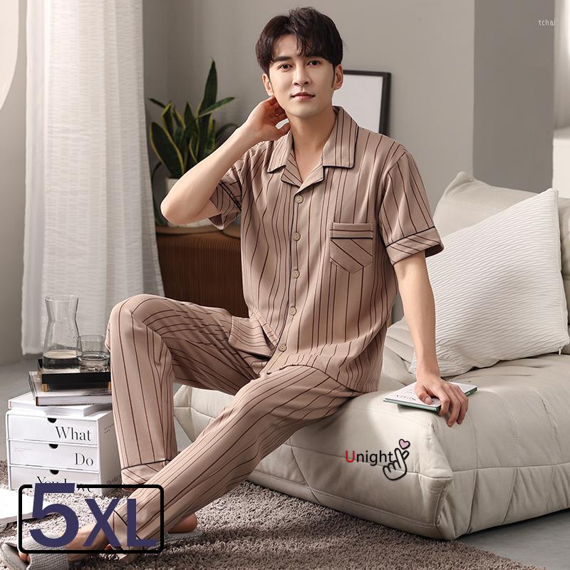 

Men's Sleepwear Summer Pajamas Sets For Men Large Bust 5XL Short Sleeved Cotton Homewear Nightwear Pyjamas Loungewear Home Clothes, Red(polyester)