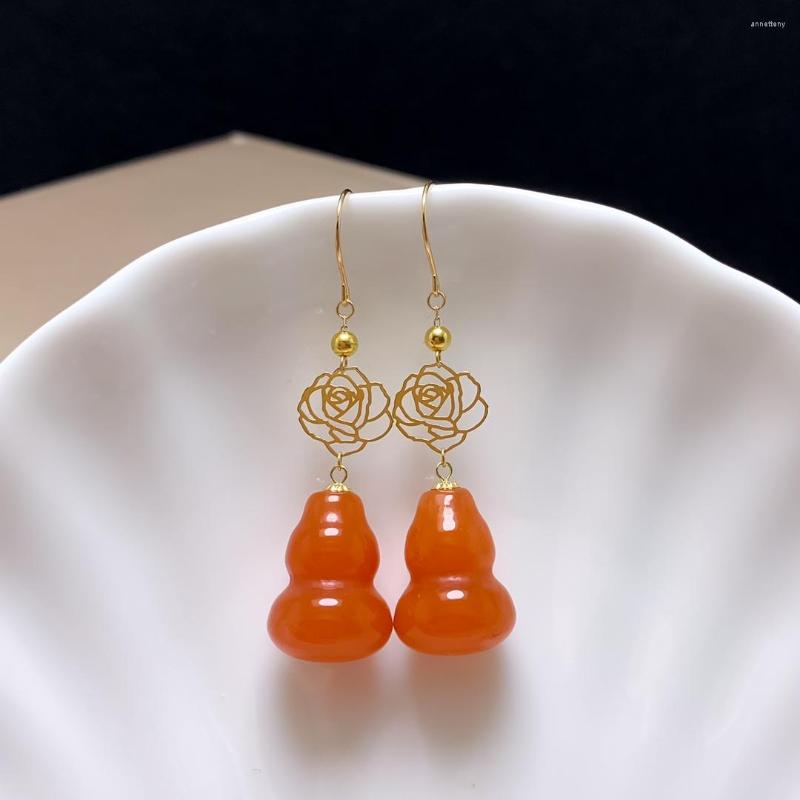

Stud Earrings Shilovem 18K Yellow Gold Natural South Red Agate Fine Jewelry Cute Wedding Gift Plant Women Yze09130054nh