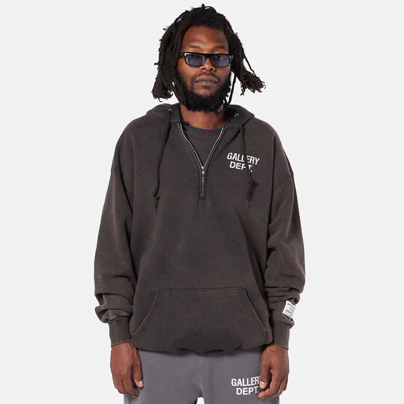 

New Designer Mens Sweatshirts Galleryy Depts Womens Hoodies Luxury Letter Washed Old High Street Loose Half Zip Hoodie Pullover Fashion High Quality, Dark gray