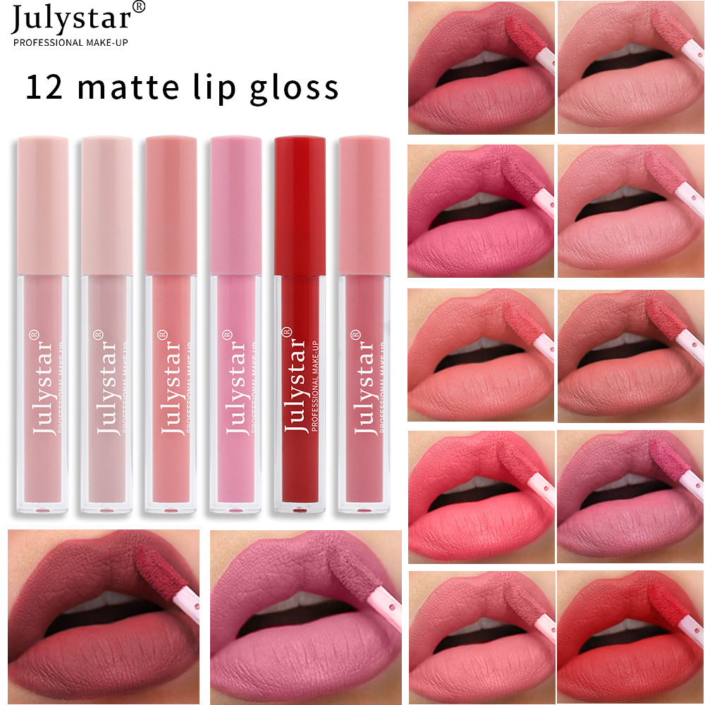 

Matte Liquid Lipstick Long Lasting Lip Gloss Foundation Makeup Red Lipgloss Non-Stick Cup 2.5ml Julystar9701, As picture