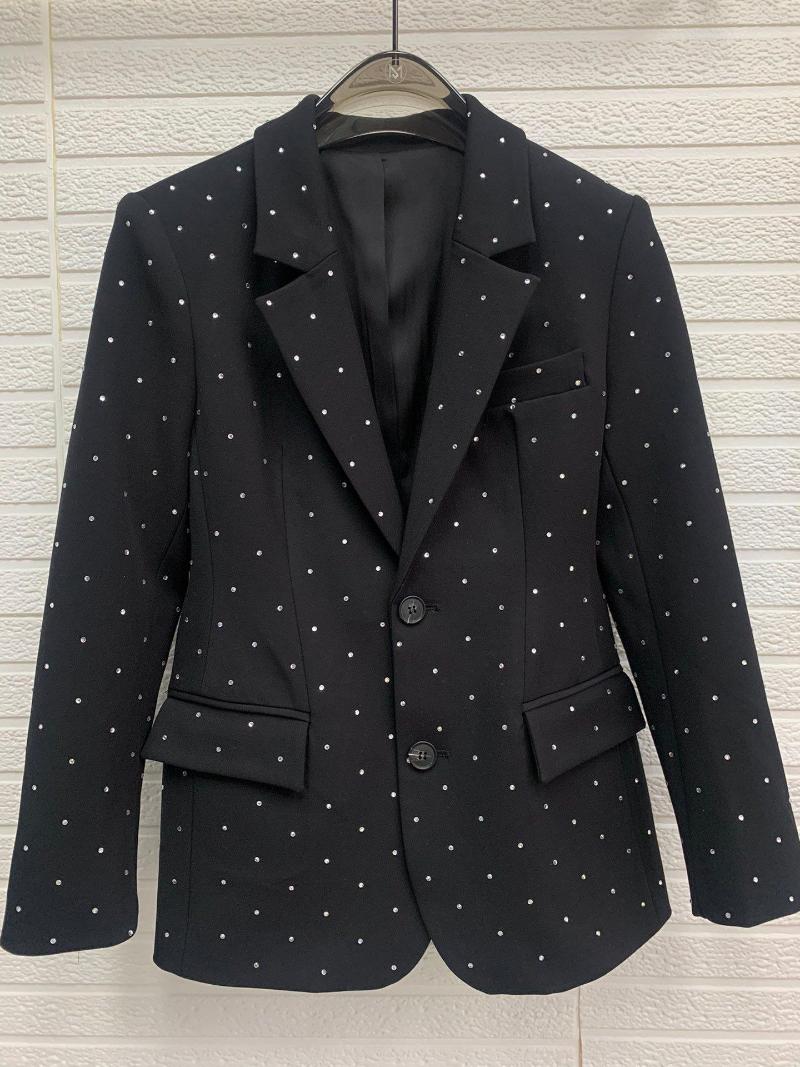 

Women's Suits High Ladies 2023 Quality Fashion Long Sleeve Lapel Solid Color Rhinestone Slim Fit Suit 0929, Black