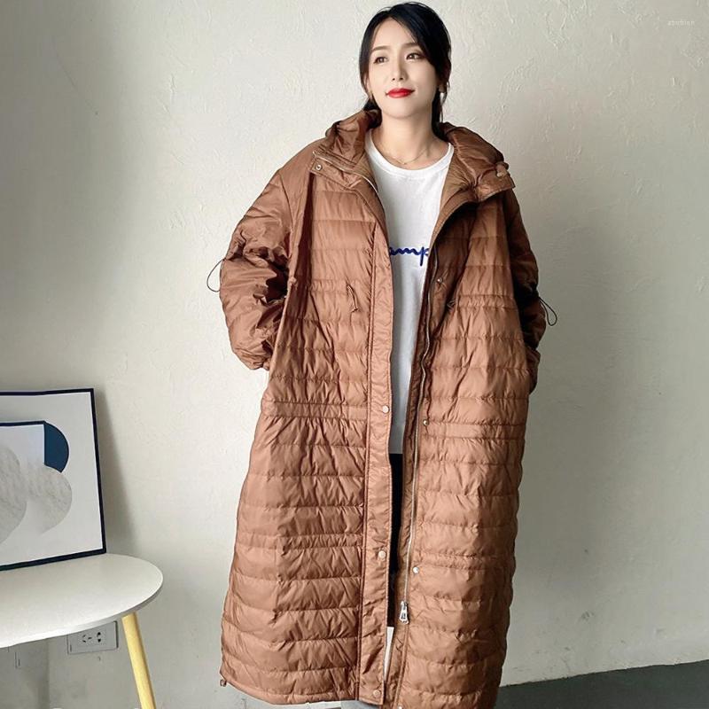 

Women's Down Women Jacket Long Loose White Duck 120kg Large Size Fat Lady Hooded Light 2022 Pregnant Mother Warm Coat, Black
