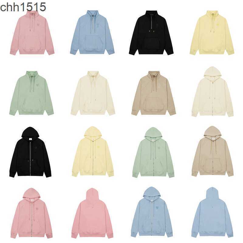 

Fashion Brand Autumn and Winter Macaron amis Love Embroidery Raglan Zipper Hoodie Sweater Men' and Women' Same Top, 4103 yellow