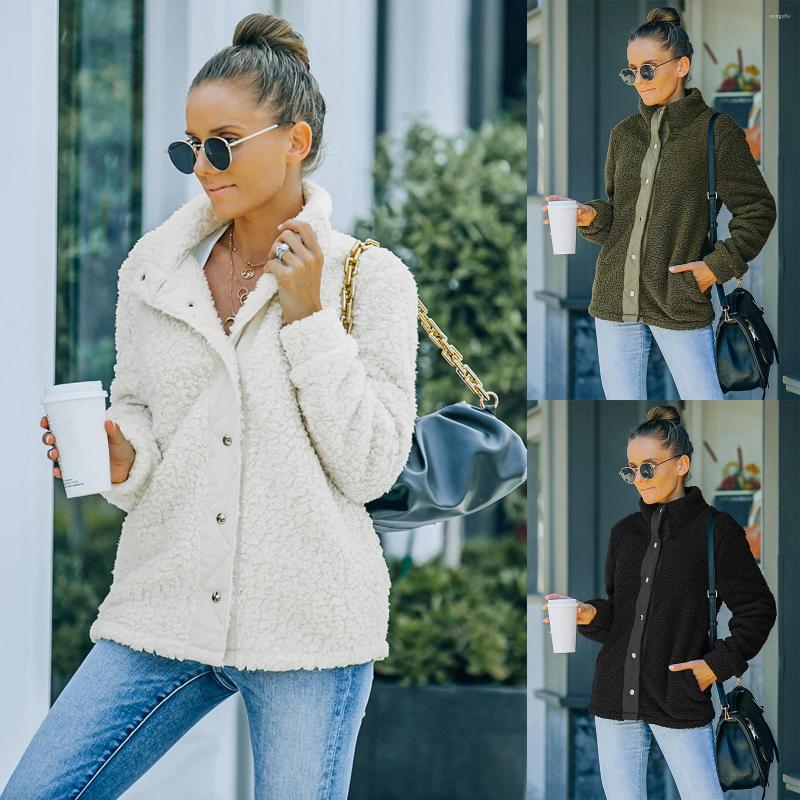 

Women' Jackets Female Coat Solid Color Stand Collar Long Sleeve Jacket With Pockets For Women Winter Clothes Streetwear, Black