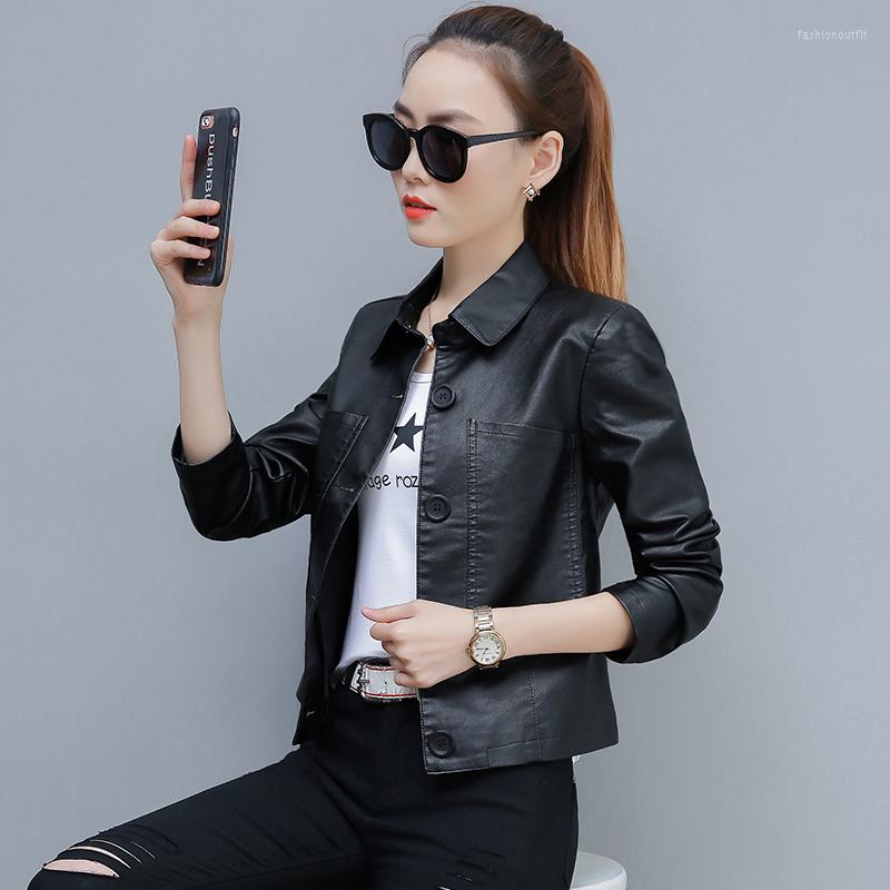

Women's Leather Short Slim Skinny Girl Coat Women 2022 Korean Autumn Winter Fashion Lapel PU Jacket Ladies Top, Thin autumn 2