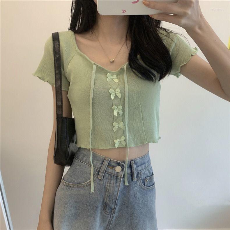 

Women' T Shirts Woman TShirts High Waist Top Women' 2022 Summer Short Sleeve Knitted T-shirt Crop Mujer Camisetas, Blue