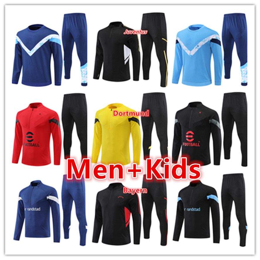

mens kids tracksuits football training suit jerseys sets 2022 2023 AC MILANS BAYERNS MUNICHS DOrtmund soccer tracksuit jacket jogging chandal futbol survetement, 17
