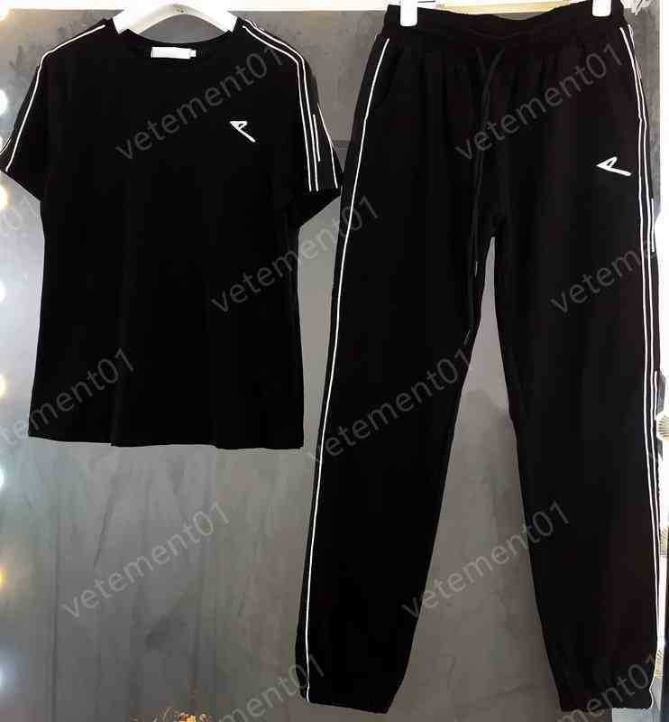 

Womens Two Piece Pants Street Fashion Black Logo Print T-shirt With Sporty Striped Trousers 2 Piece Sets Luxury Designer Tracksuits Women Clothing, 17