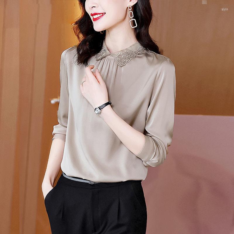 

Women's Blouses Women Blouse Embroidered Women's Long-Sleeved Shirt Spring Top Blusas Mujer De Moda, Dark grey