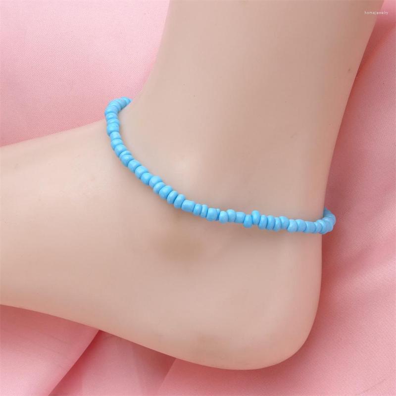 

Anklets Bohemia Handmade Colorful Beaded Anklet Bracelets Rainbow Color Elastic Ankle Bracelet On The Leg Foot Summer Beach Jewelry