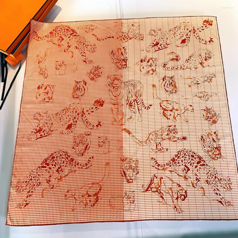 

Scarves Twill Silk Scarf Women Shawls 90cm Leopard Square Hijab Bandana Handmade Curled Head