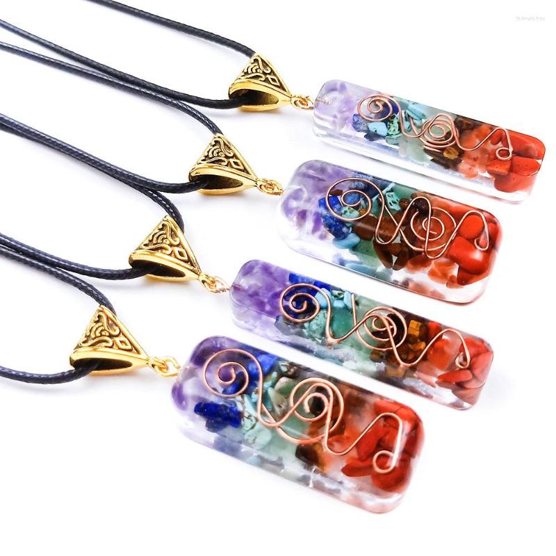 

Pendant Necklaces Orgonite Chakela Rainbow Seven Chakra Reiki Healing Energy Stone Meditation Pendulum Necklace