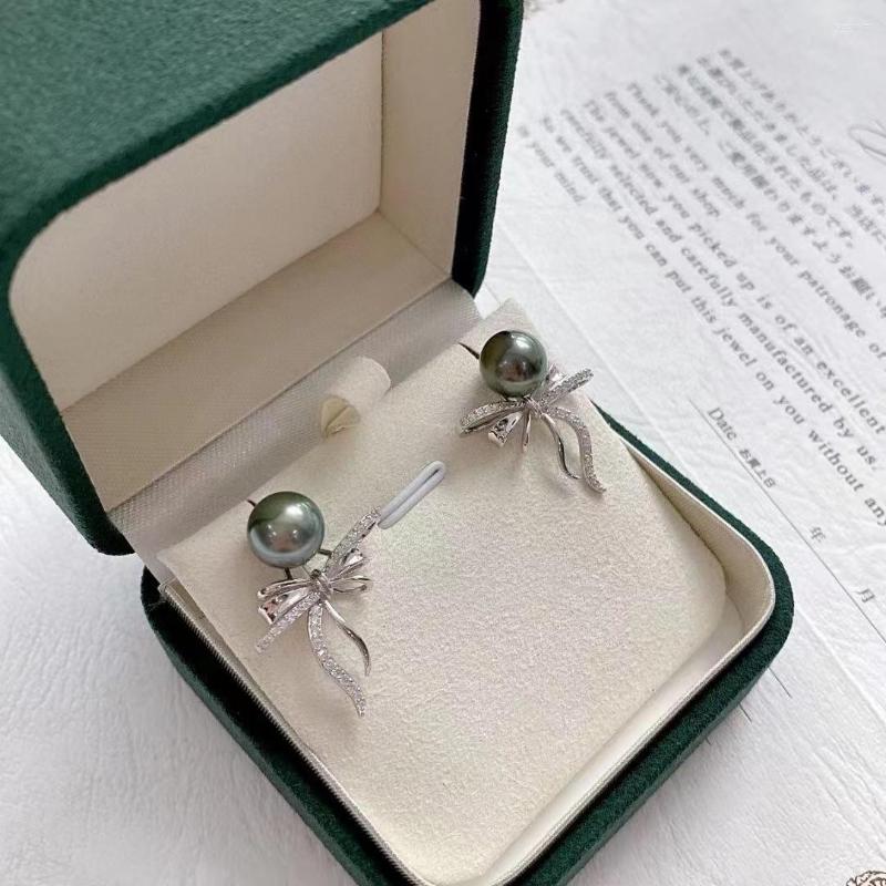 

Stud Earrings Vintage 925 Sterling Silver 9-10mmn Pearl Earring Butterfly Shaped Near Round Tahiti Black Charm Fashion Jewelry For Women