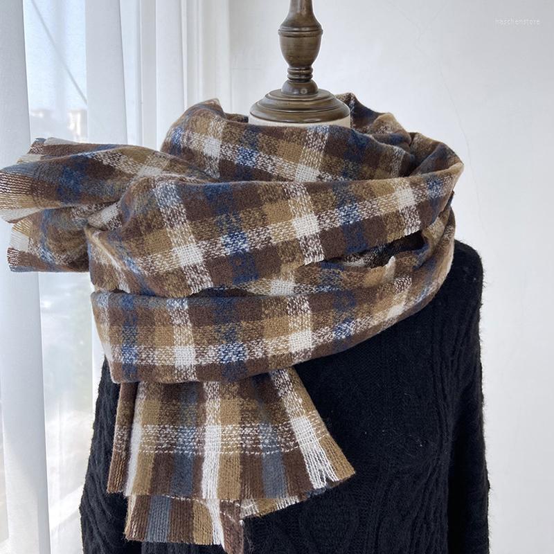 

Scarves MoriBty Winter Plaid Scarf Women Luxury Double-sided Imitation Cashmere Colorful Shawl Wraps Thick Headband Hijab Pashmina 2022