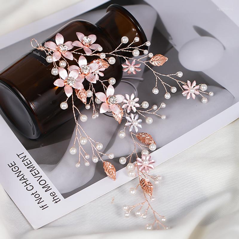 

Hair Clips Fashion Flower Headbands Silver Color Rose Gold Pearls Crystal Women Bridal Wedding Accessories Girl Headband Tiara Jewelry