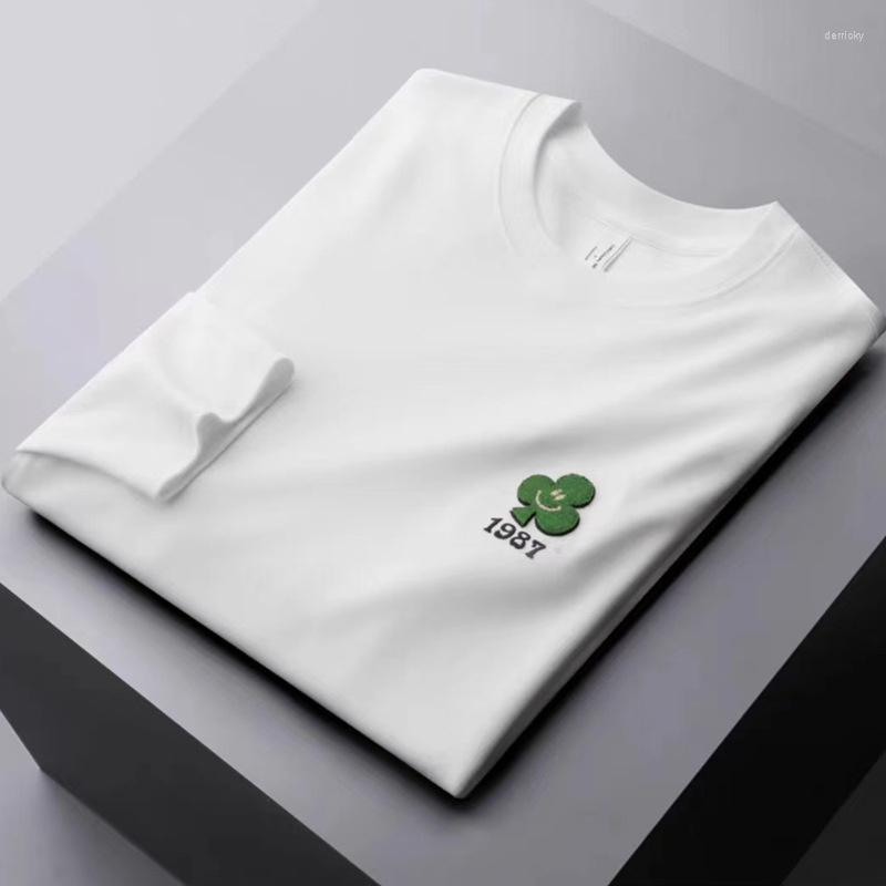 

Men's T Shirts Embroidered High Quality Trend Long Exquisite Sleeve T-shirt Men's Round Neck Luxury Top Autumn Winter 2023 Casual, White