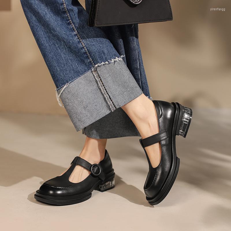 

Dress Shoes 2022 Spring Women Genuine Leather Square Toe Pumps Slip-On Woman Platform Heels Mary Janes Fashion, Black